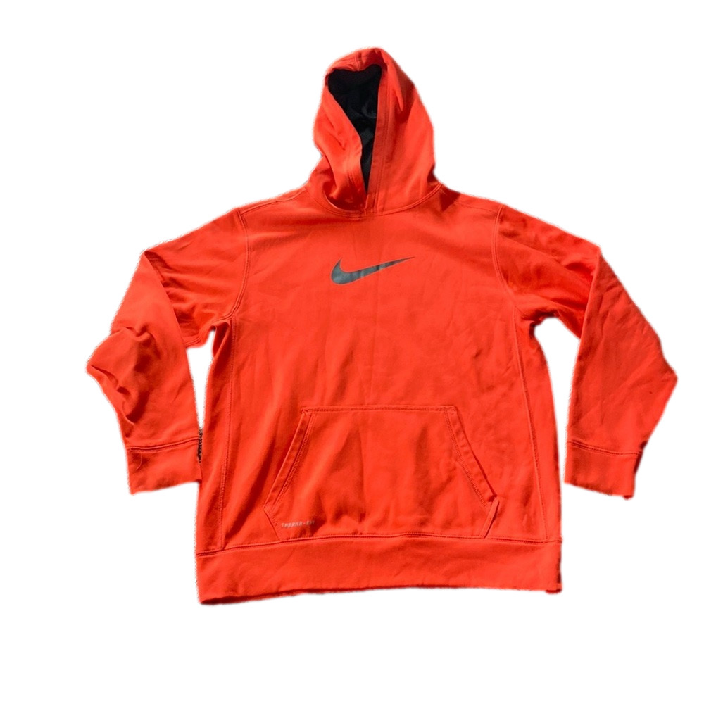 Nike Orange Therma Fit Hoodie Size XL Swoosh Kangaroo Pocket Athletic